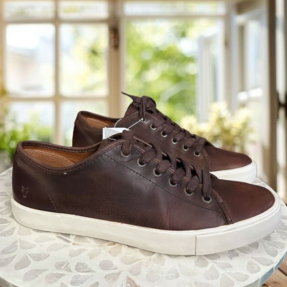 FRYE Vintage Italian Full Grain Leather Low Lace Sneaker Shoes Size 9 - Picture 5 of 13